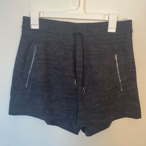 Athleta Black Athletic Shorts with Drawstring Waistband Camden Print
